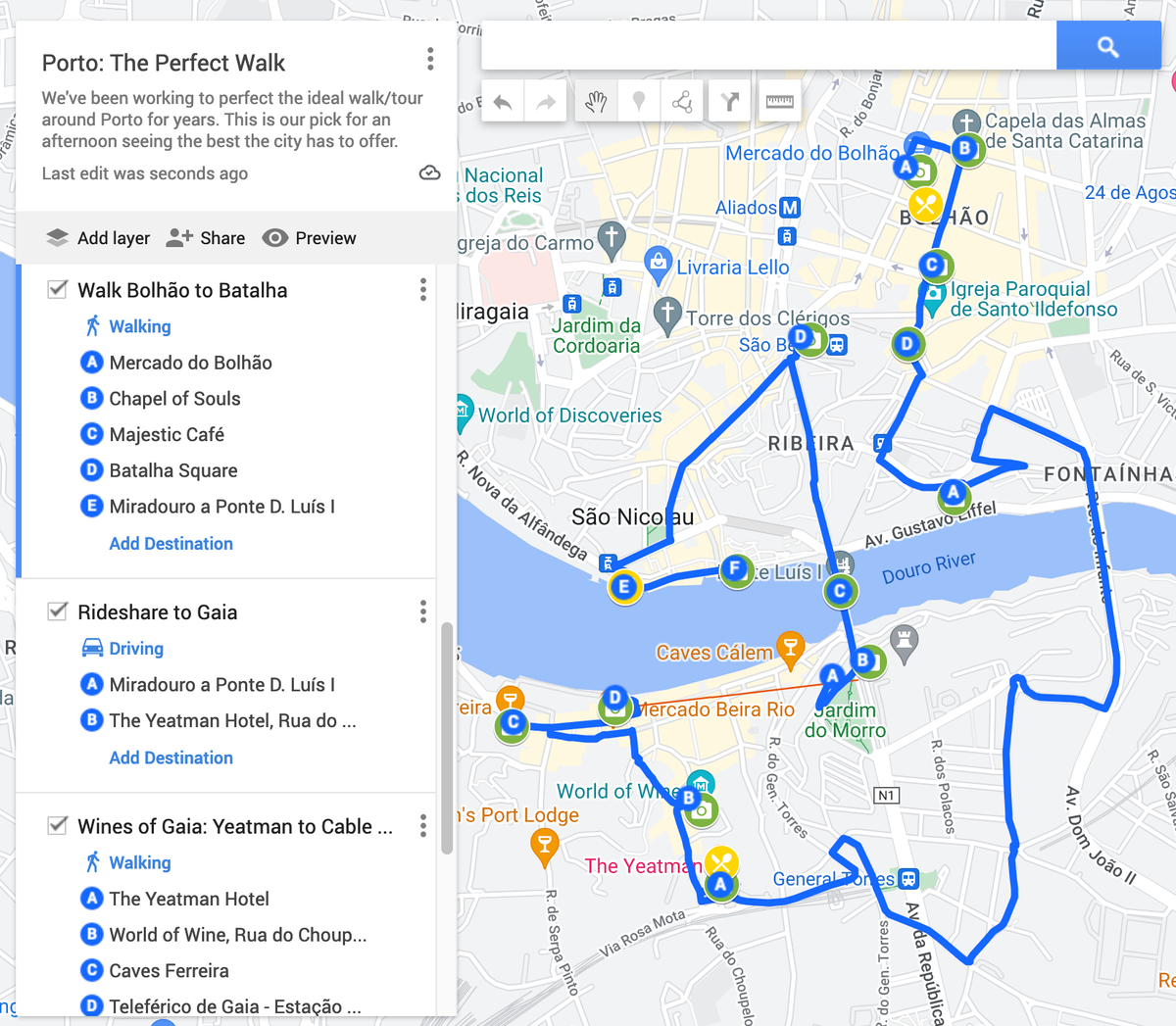 Travel Research - Map: The Perfect Walk Around Porto