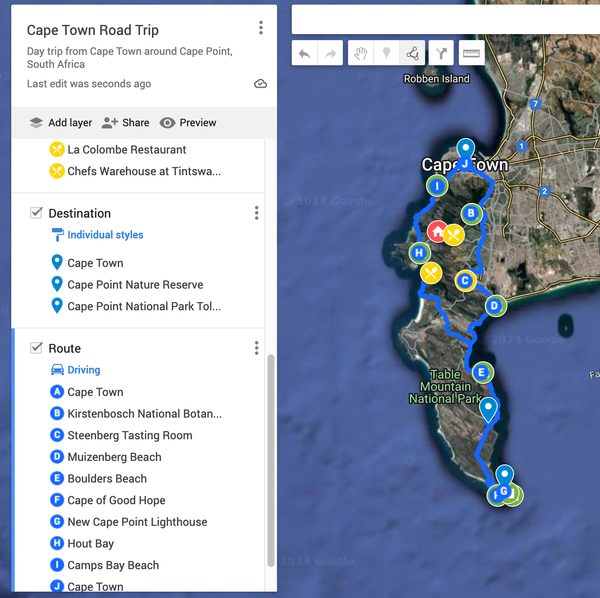 Map: Road Trip around The Cape